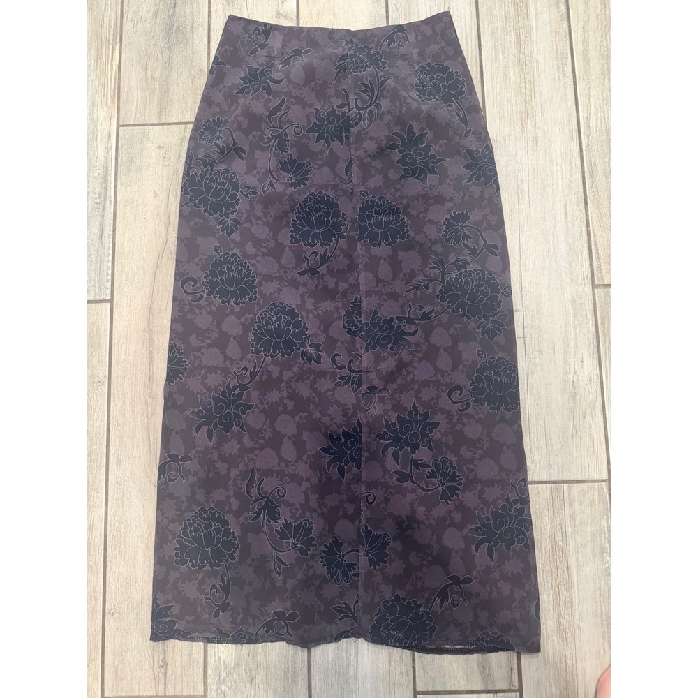 Vintage Style Purple Floral Jacquard Maxi Skirt High Waist Back Slit Size M